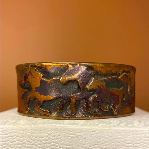 VINTAGE Copper Cuff Bracelet with Running Horses $595